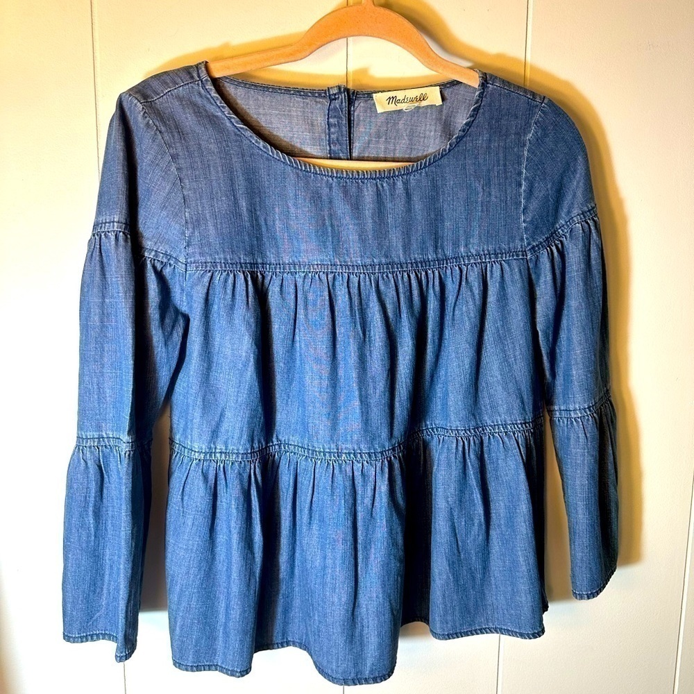 Madewell Women’s Size XXS Blue Cropped Denim Top with Button Down Back - Picture 10 of 10